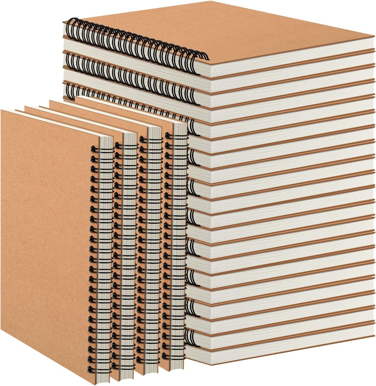 24 Pack A5 Spiral Notebooks Journal with Kraft Cover, 5x8 Inches, Ruled Lined Paper, for Work, Sketches, Study, Notes Taking, Gifts, Brown